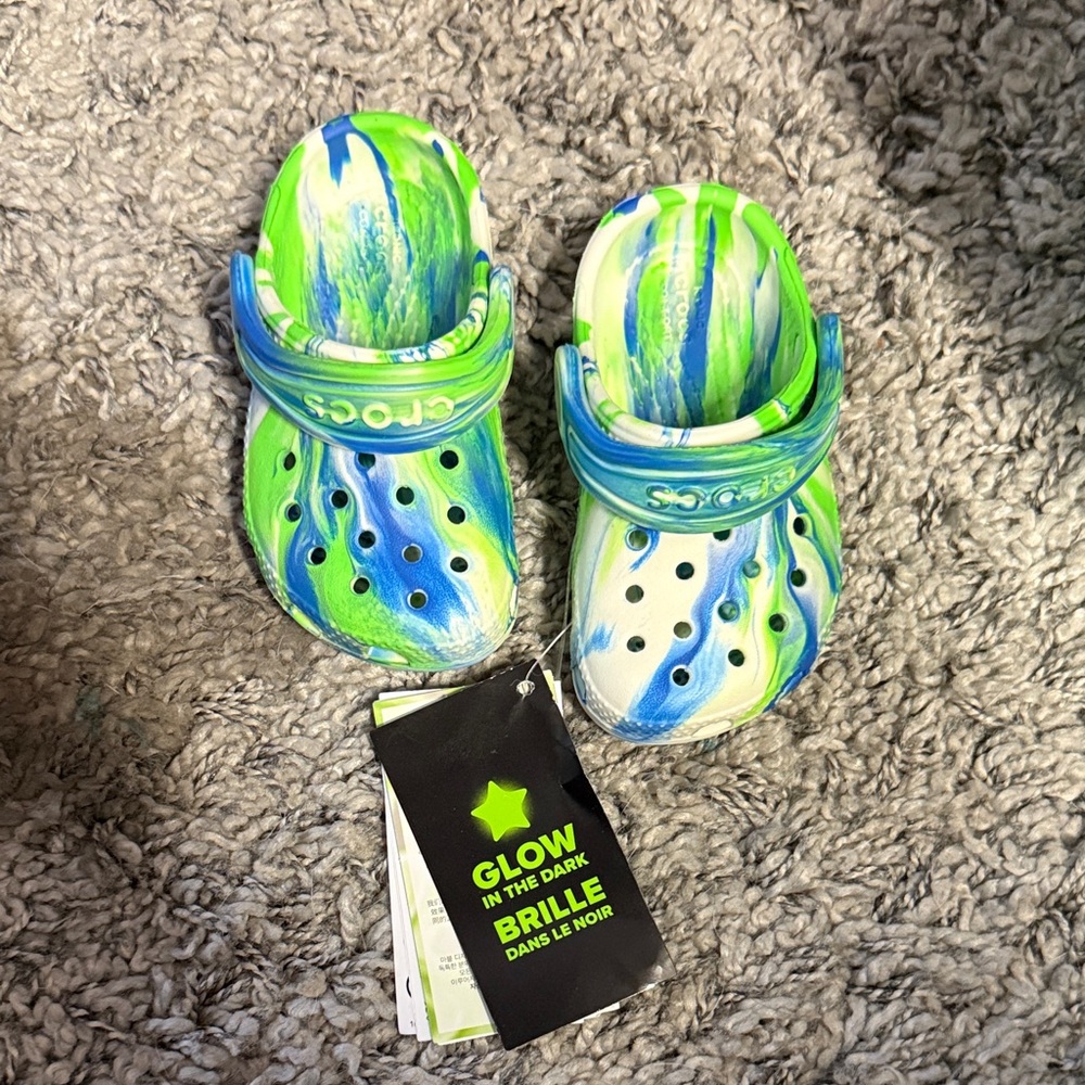 CROCS Kids Blue and Green Glow Sandals
